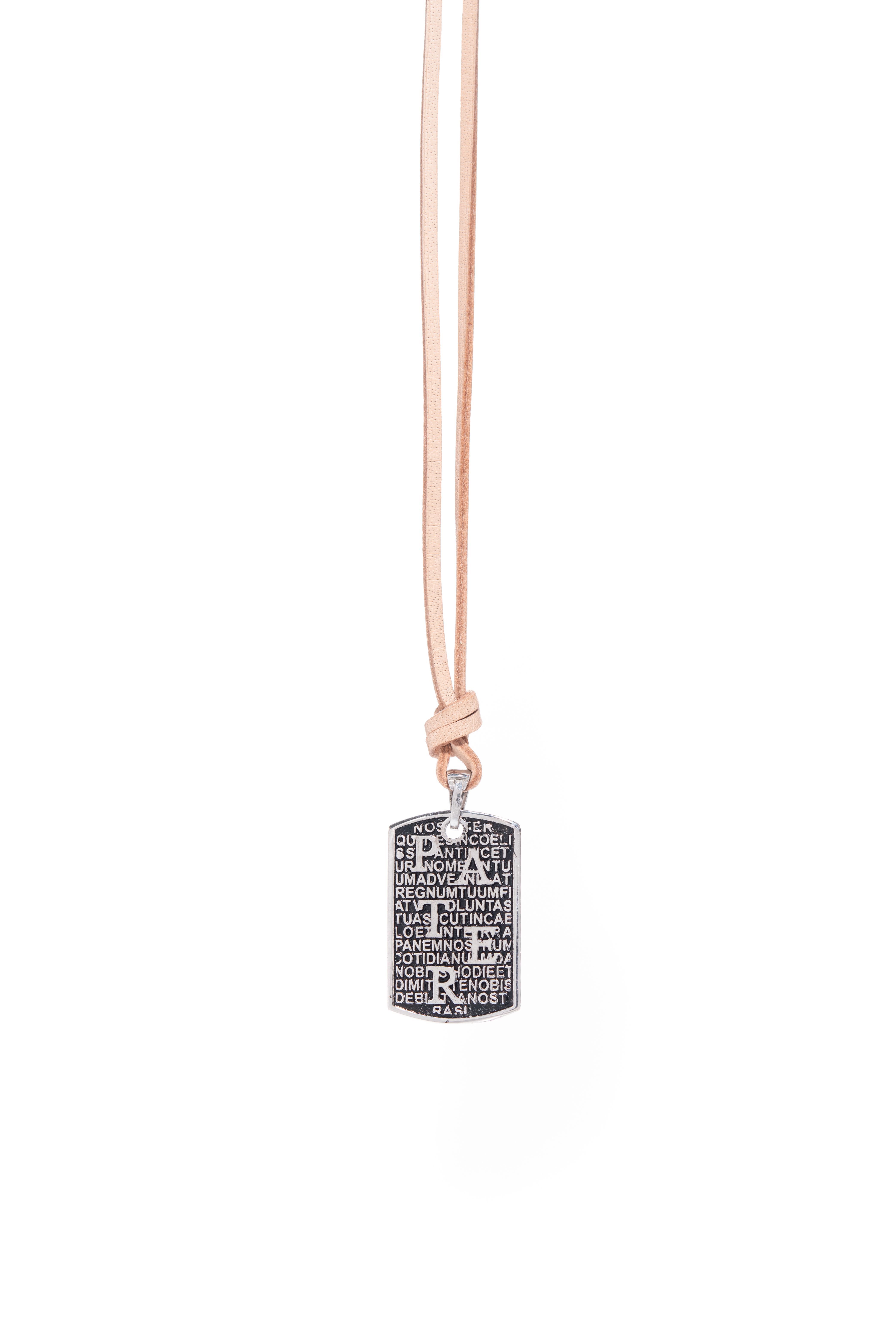 PATER necklace in 925° platinum-plated silver with a beige cord (AGI328-C BE)